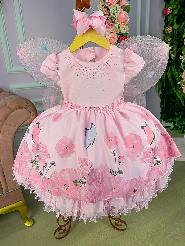 Vestido Princesa Jardim Encantado Rosa Bebê - Fabuloso Ateliê