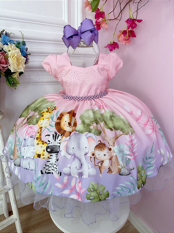 Vestido Infantil Princesa Rosa com Cinto Pérolas - Fabuloso Ateliê