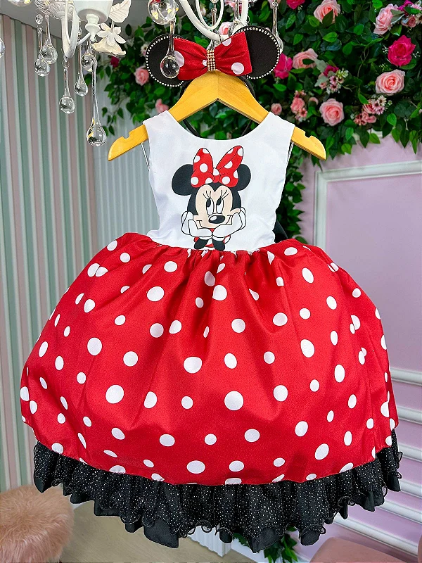 Vestido Infantil Minnie Vermelho Temático Luxinho com Tiara - Fabuloso  Ateliê