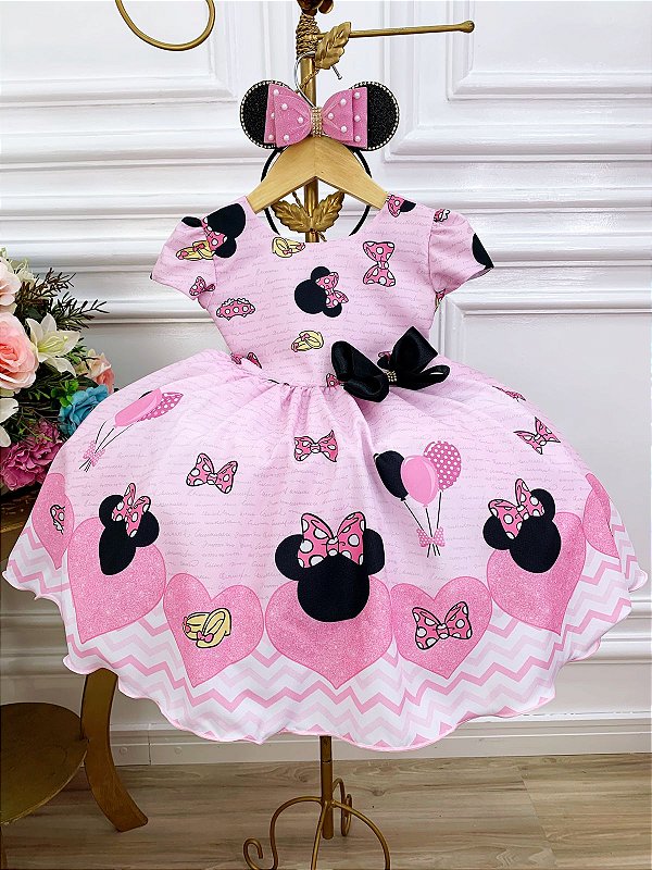 Vestido Infantil Vermelho Dourado Natal Festa Moranguinho Minnie