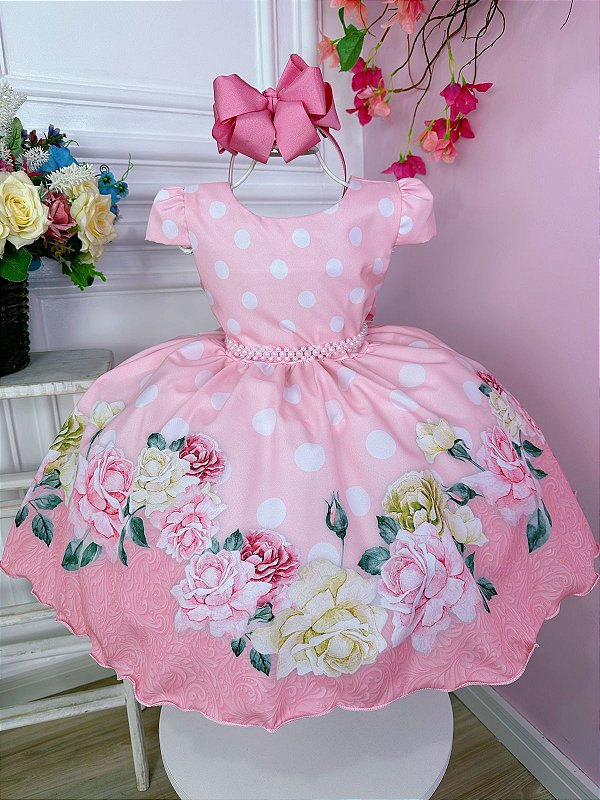 Vestido Infantil Rosa Bebê Florido Primavera - Fabuloso Ateliê