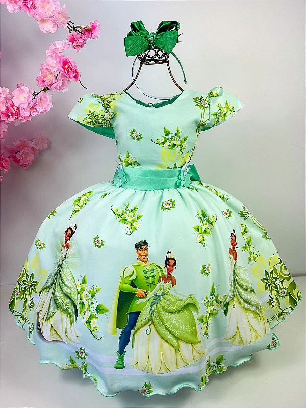 Vestido Infantil Princesa Tiana e o Sapo no Bosque