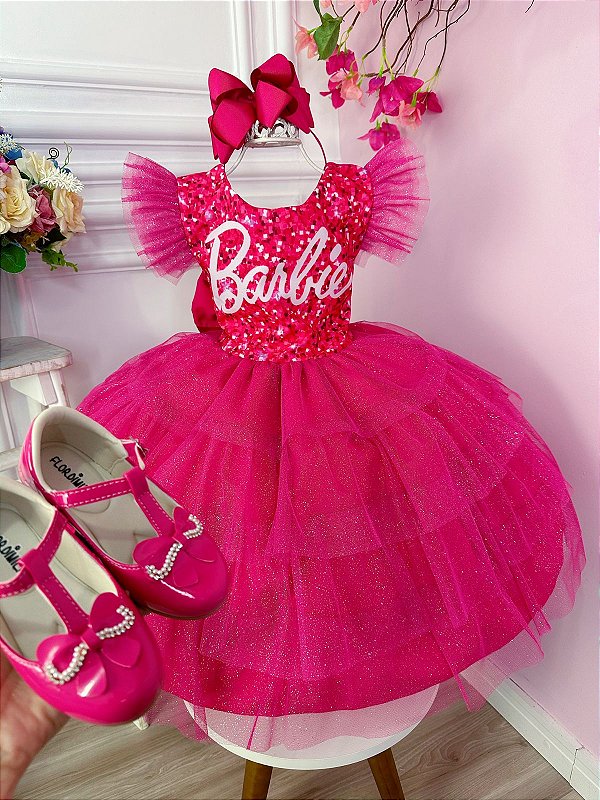 Vestido Infantil Pink Festa Princesas Barbie Realeza Festa