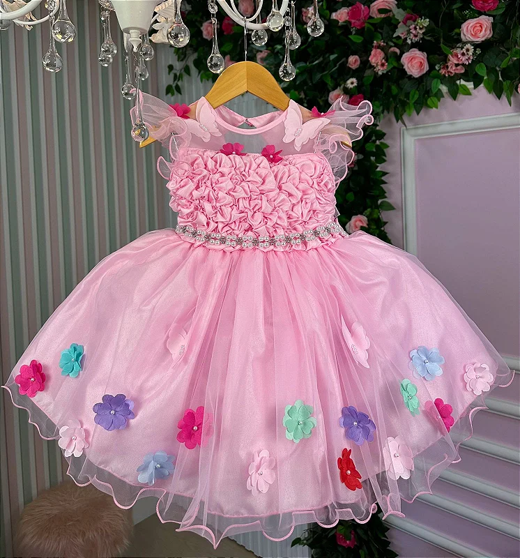 Vestido Princesa Jardim Encantado Rosa Bebê - Fabuloso Ateliê