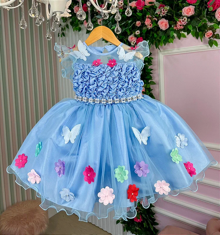 Vestido Princesa Jardim Encantado Azul Bebe - Fabuloso Ateliê