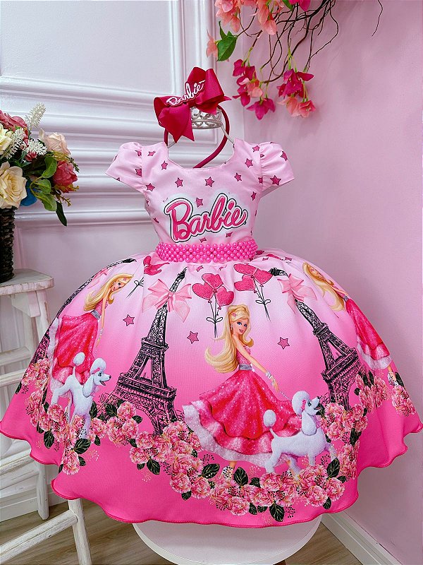 Vestido + Laço Barbie Girl Luxo fantasia infantil menina roupa festa  aniversário