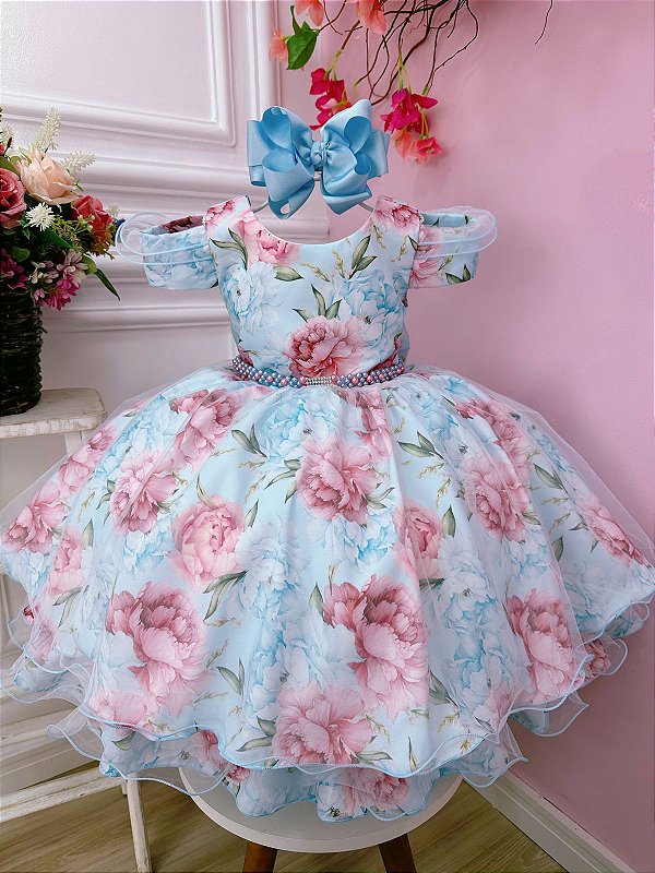 Vestido Jardim Encantado Azul Bebe Princesa - Fabuloso Ateliê