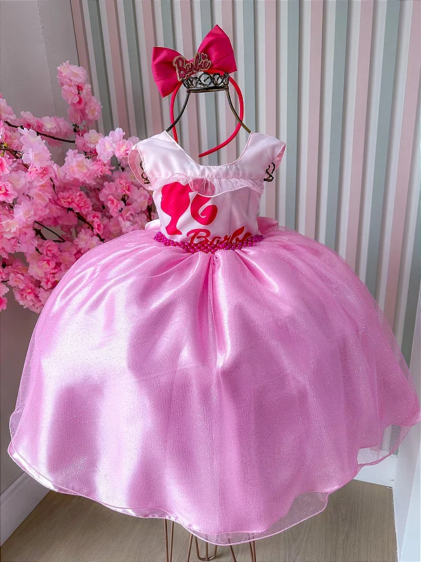Vestido Infantil Barbie Festa Pink Luxo - Fabuloso Ateliê