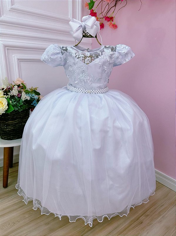 Vestido Infantil Damas Honra Casamento Branco Renda Pérola - Fabuloso Ateliê