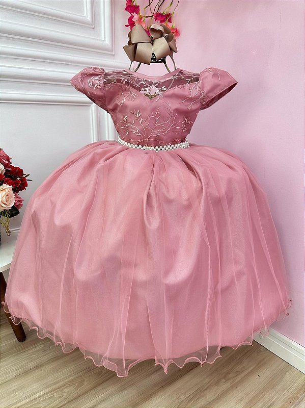Vestido Infantil Damas Honra Casamento Rose Renda Pérola - Fabuloso Ateliê