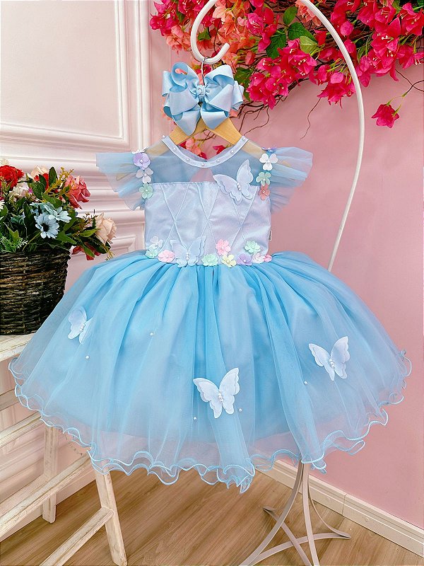 Vestido Jardim Encantado Azul Bebe Princesa - Fabuloso Ateliê