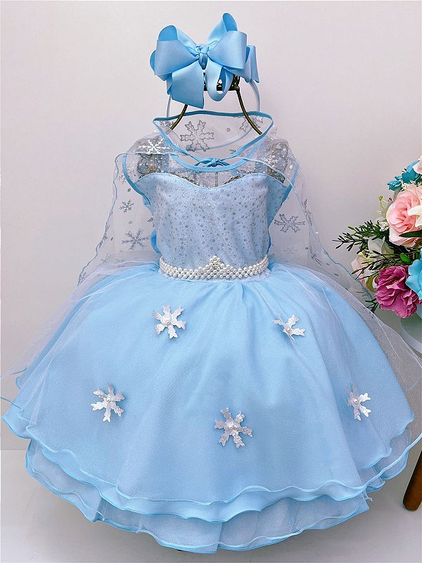 Vestido Infantil Frozen Princesas Capa de Luxo Aniversário - Fabuloso Ateliê