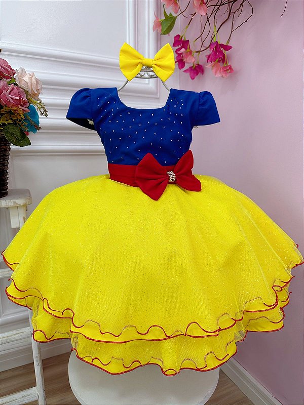 Vestido Infantil Princesa Cinderela Azul C/ Peito Strass