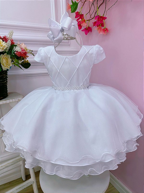 Vestido Infantil Moana Baby Rosa Azul Cinto Pérolas Luxo - Rosa