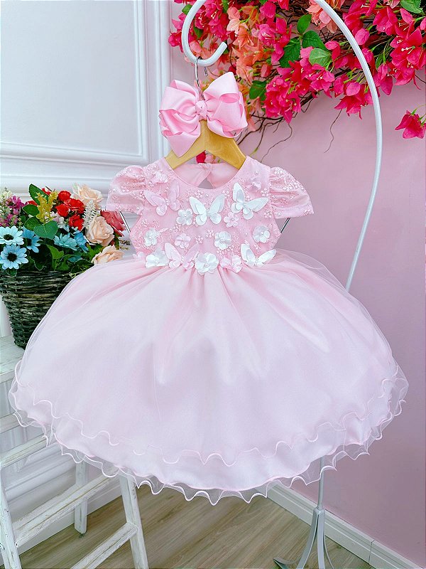 Vestido Princesa Jardim Encantado Rosa Bebê - Fabuloso Ateliê