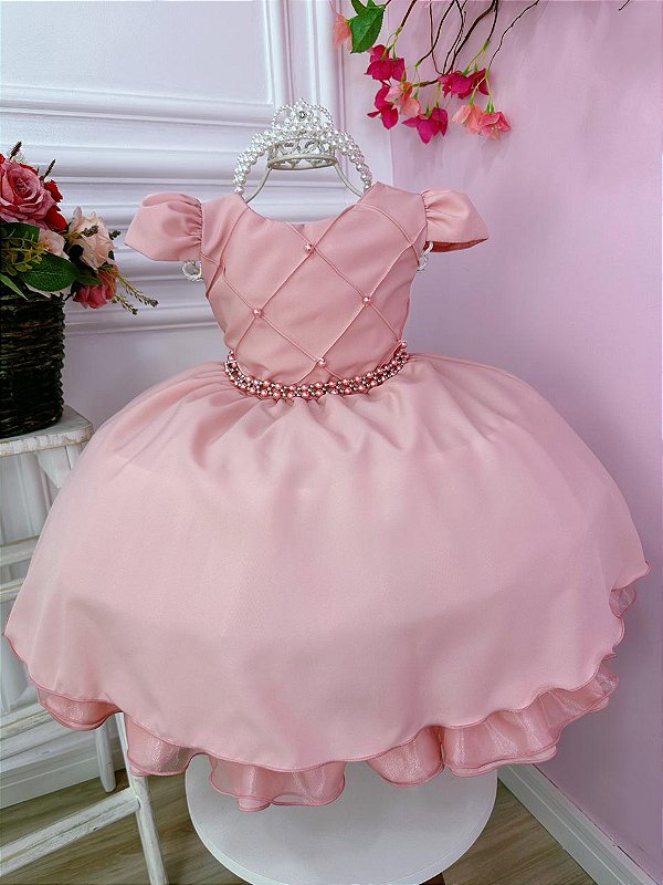 Vestido daminha store rosa chá
