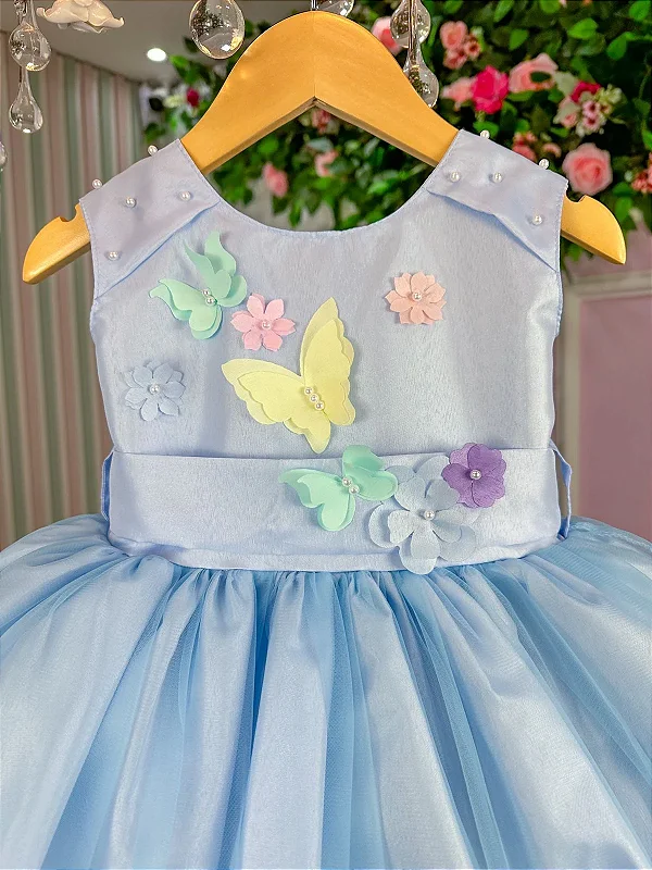 Vestido Princesa Jardim Encantado Azul Bebe - Fabuloso Ateliê