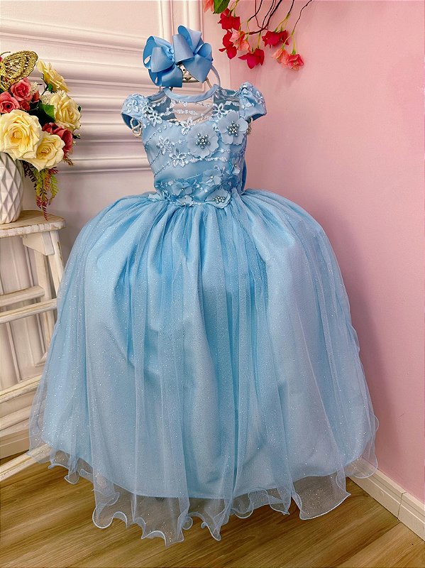 Vestido Infantil Lilás Princesa Sofia Apliques de Flores - Fabuloso Ateliê