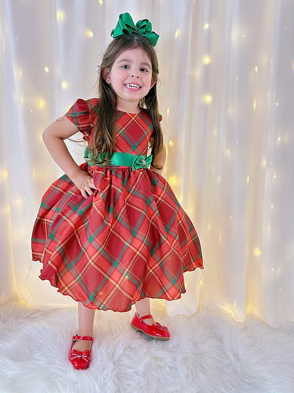 Vestido Infantil de Festa Luxo Vermelho Natal