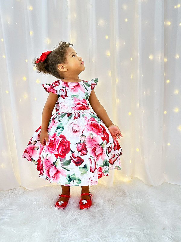 Vestido Infantil Princesa Rosa com Cinto Pérolas - Fabuloso Ateliê