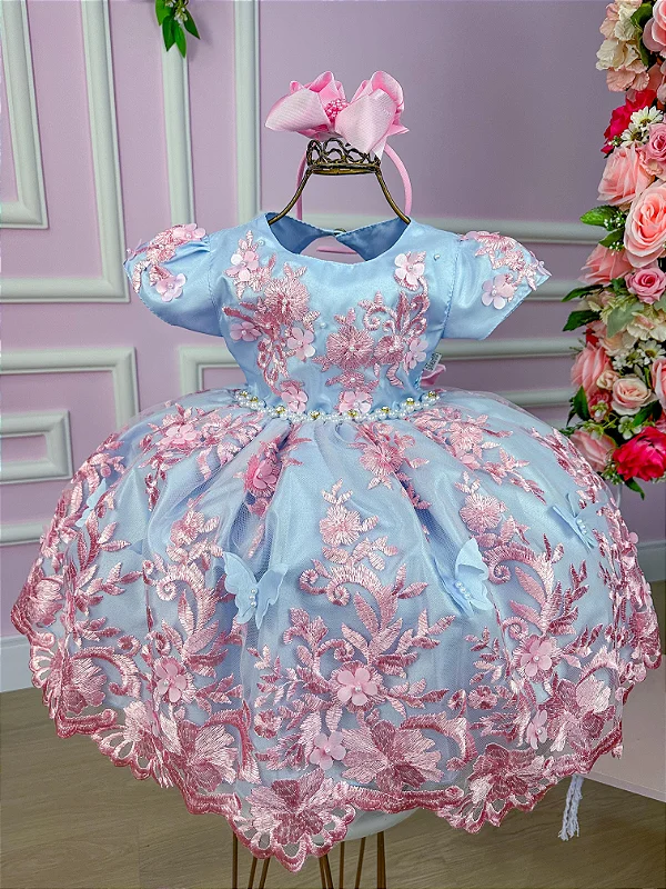 Vestido Princesa Jardim Encantado Azul Bebe - Fabuloso Ateliê