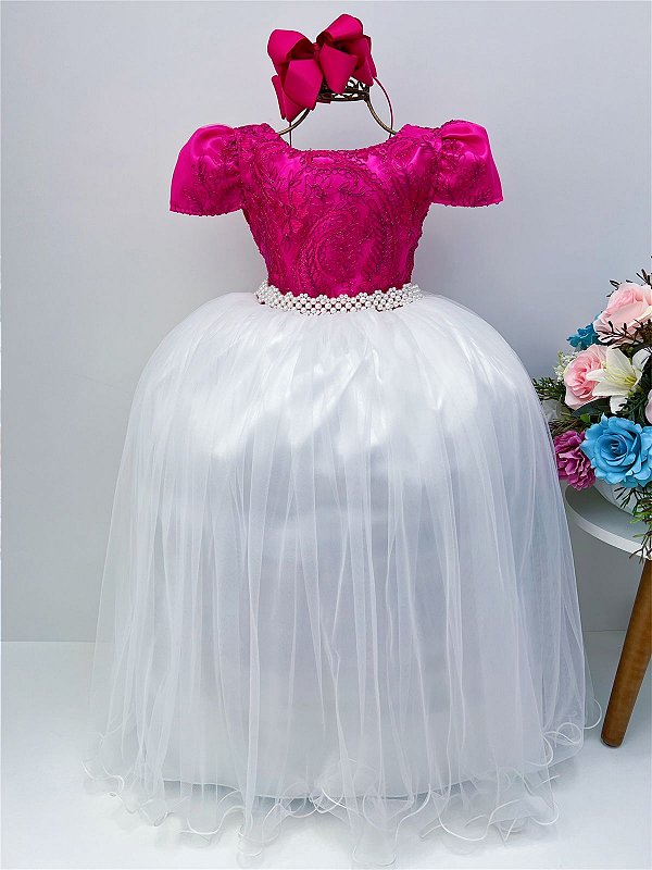 Vestido Infantil Damas Honra Azul Bebê Casamentos Strass - Rosa