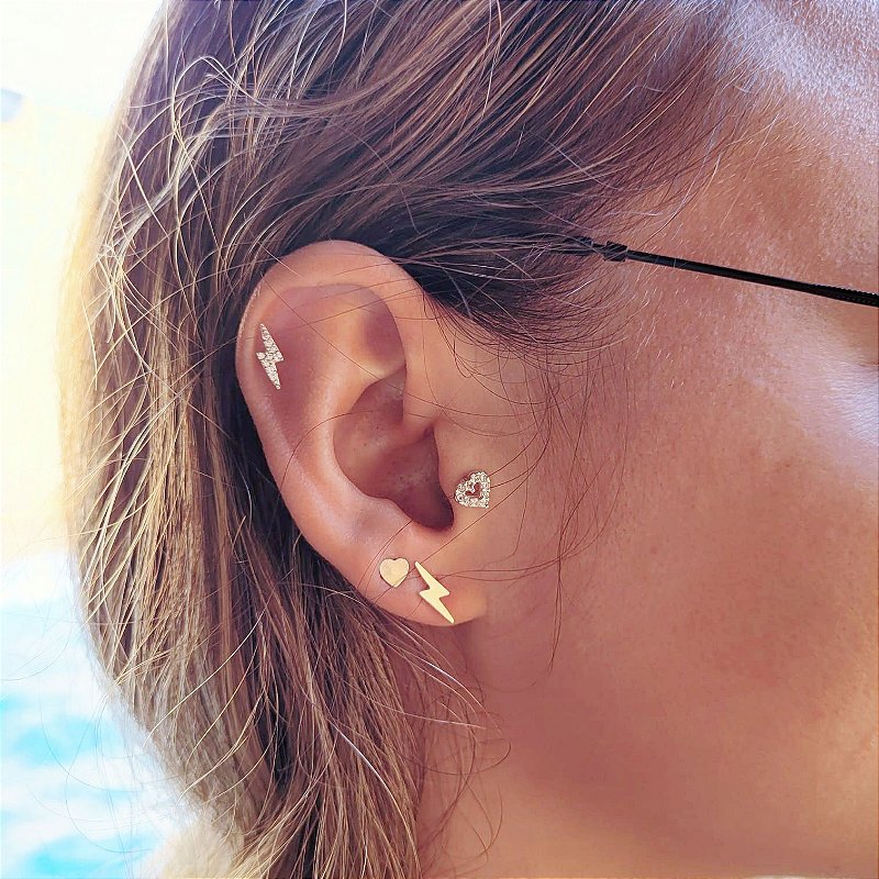 Piercing Tragus Cartilagem Raio Cravejado Prata 925