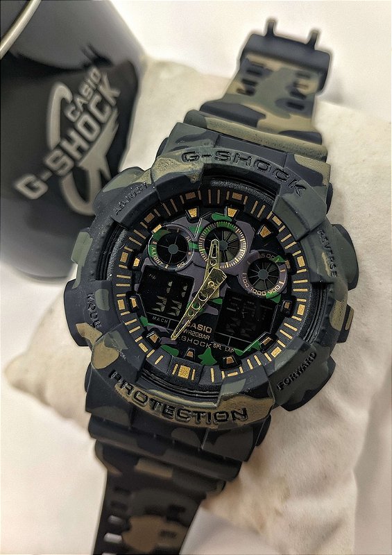 Relógio G-Shock Ga100 Camuflado verde - A prova d'agua - Relogios Varejo