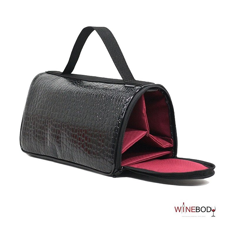 Wine Bag Preta Térmica em Couro Sintetico para 3 garrafas