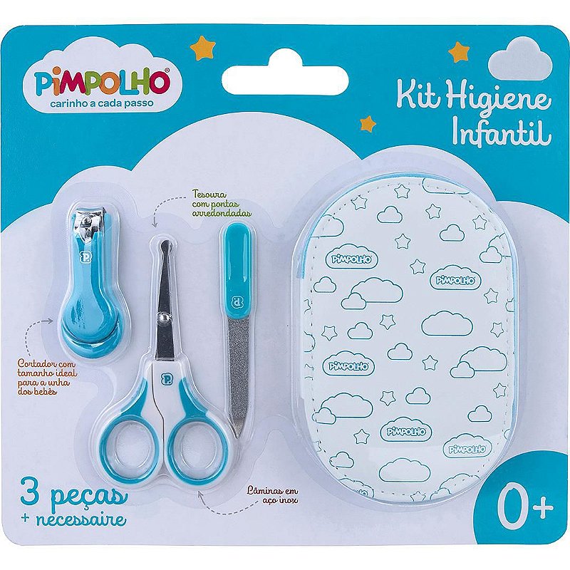 Kit Higiene 3 Pecas Com Necessaire Azul Pimpolho Japonesa Baby Bebe E Infantil