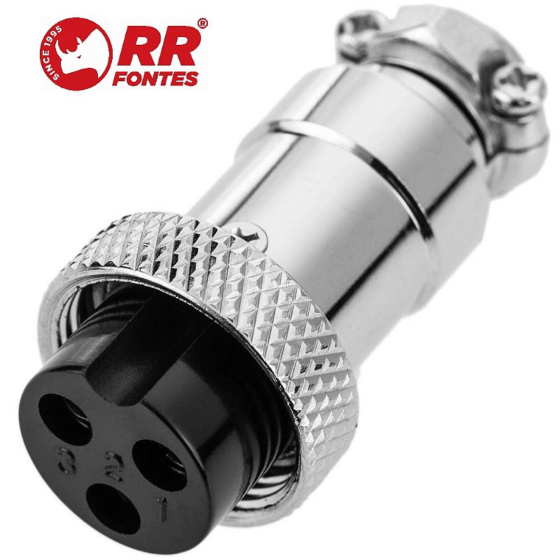 mike... Conector Mike 3 Pinos Mesa de Som Mixer Fêmea GX16 - RR Fontes