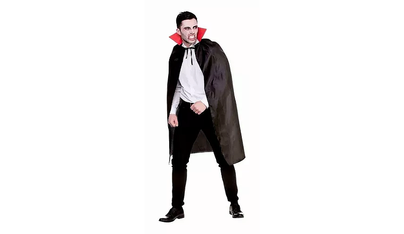 Capa Drácula Adulto Gola Vermelha Fantasia Vampiro Halloween