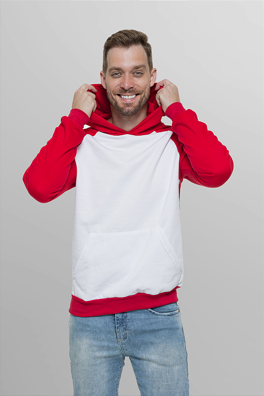 Blusão Moletom Manga Raglan Vermelho Para Sublimação
