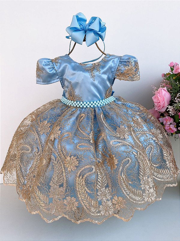 Vestido Infantil Rosa Dourado Realeza Princesa