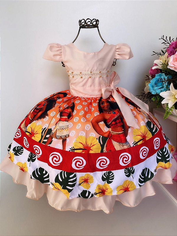 Vestido Temático Moana Salmão - Ss boutique Infantil -Tem de tudo