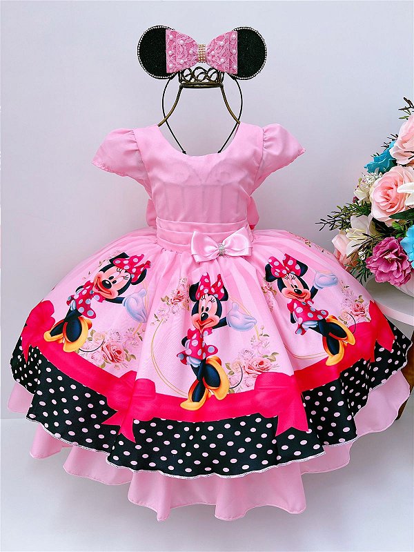 Vestido Temático Minnie Rosa com Laço - Ss boutique Infantil - Aqui  encontra do básico ao luxo pra moda baby e infantil.