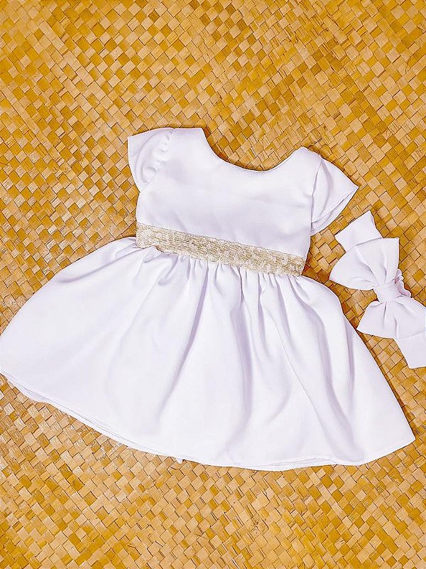 VESTIDO BRANCO COM DOURADO ANO NOVO LAÇO - Ss boutique Infantil - Aqui  encontra do básico ao luxo pra moda baby e infantil.