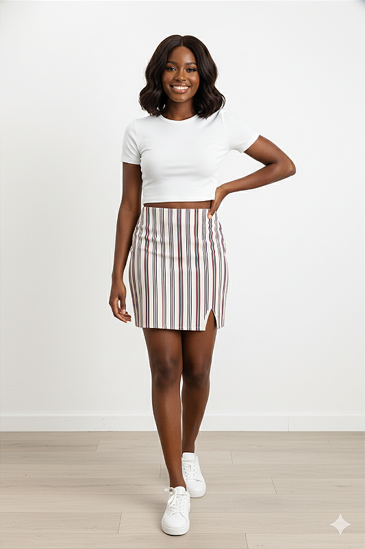 Saia Alfaiataria Listrada – Rosa Salmon