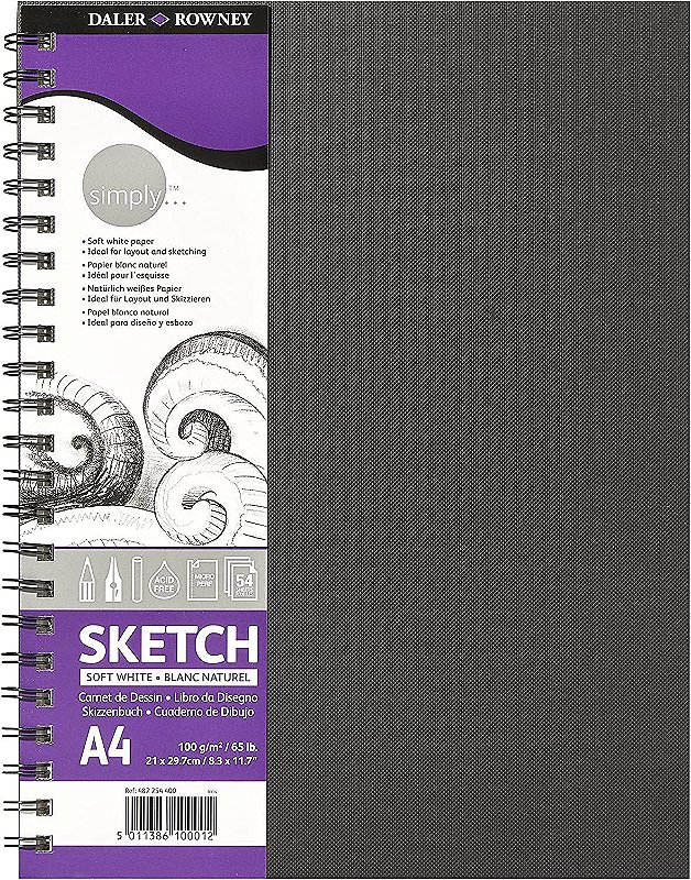 Sketchbook A4 Daler Rowney Simply Espiral 100g com 54 folhas
