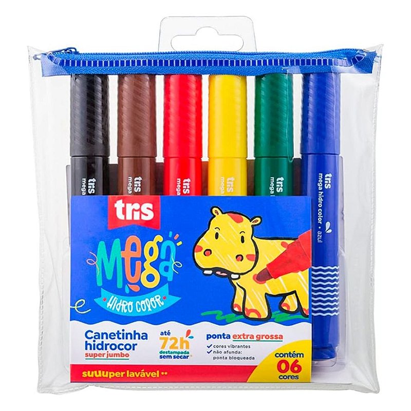 Caneta Hidrográfica 6 Cores MegaHidro Super Jumbo - Tris - Artes e