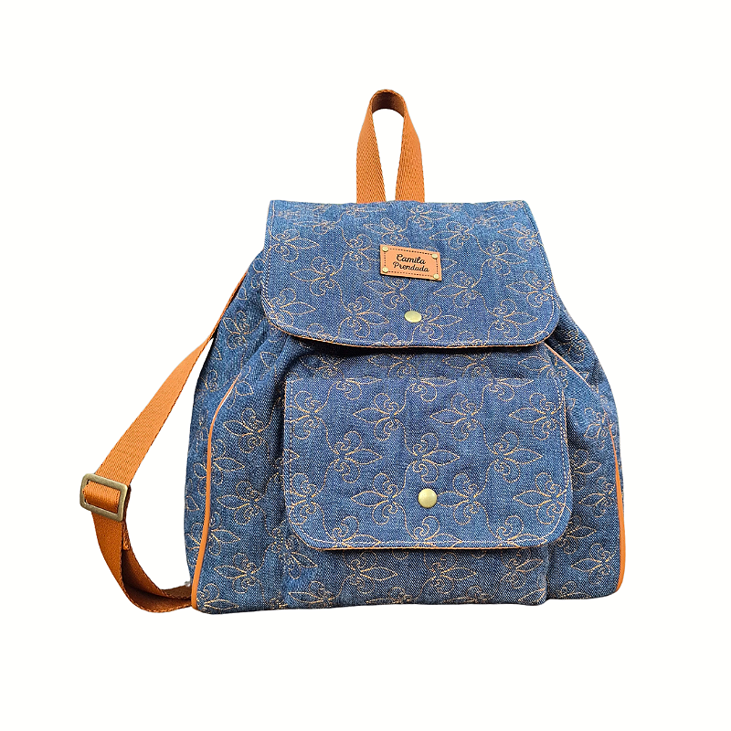 Mochila Jeans Média Tipo Bucket Artesanal | Jeans Matelassado Mochila Jeans Média Tipo Bucket Artesanal | Jeans Matelassado