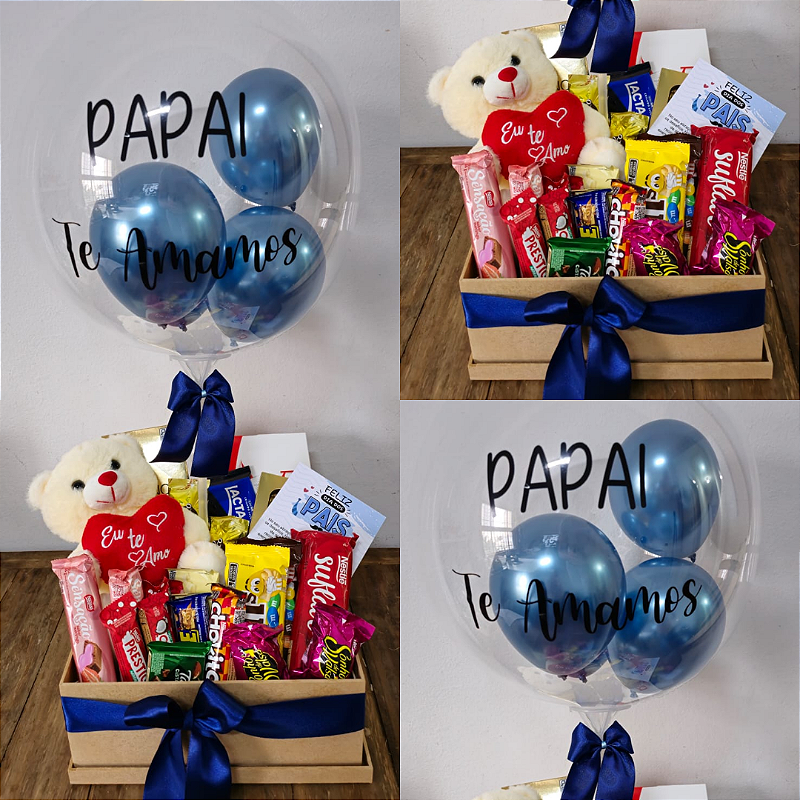 CAIXA CHOCOLATES COM PELÚCIA E BALÃO