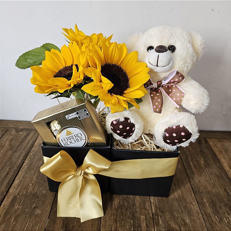 BOX PELÚCIA, FLORES E CHOCOLATE