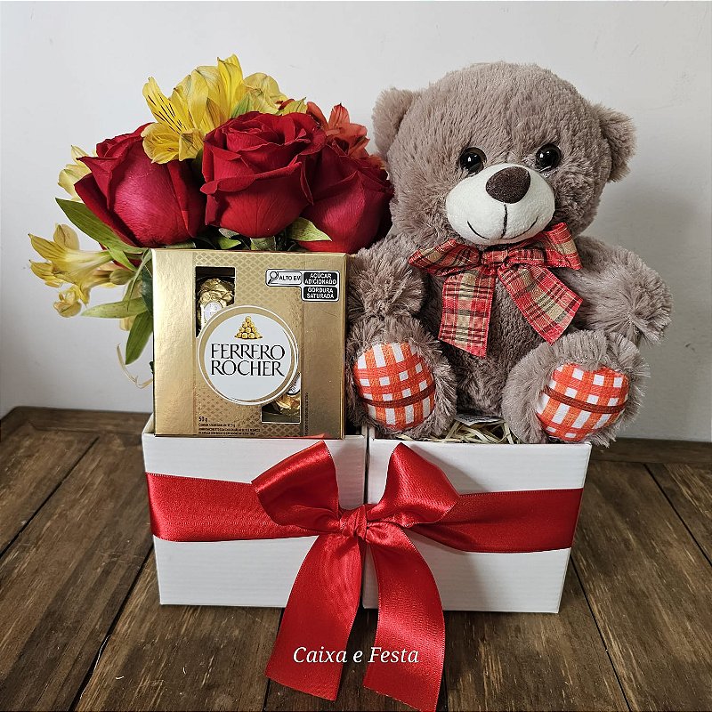 BOX ROSAS, PELÚCIA E CHOCOLATE