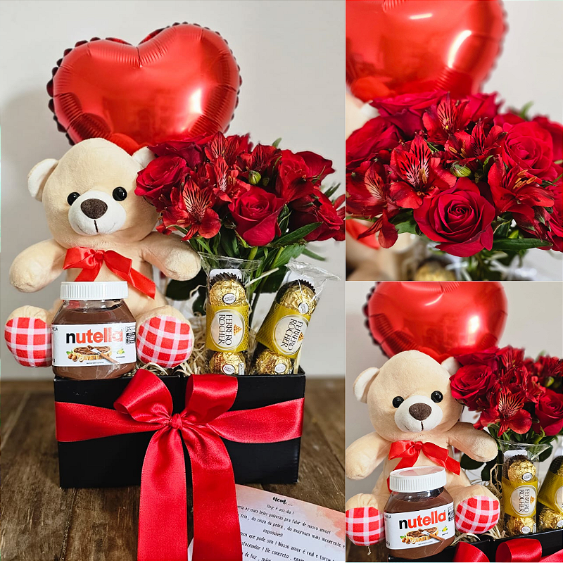 BOX ROSAS, PELÚCIA E CHOCOLATES