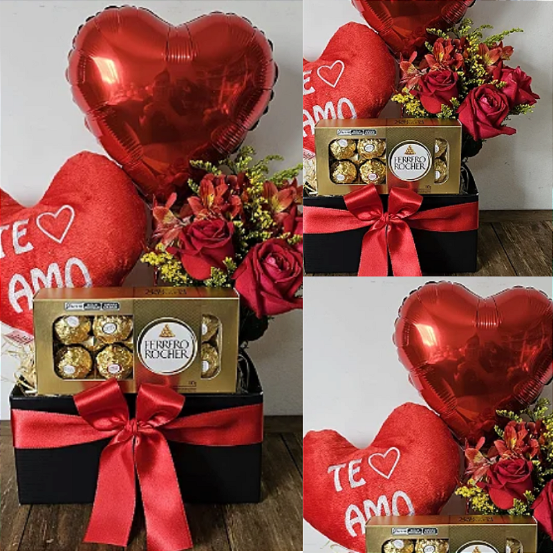 BOX ROSAS, CORAÇÃO PELÚCIA E CHOCOLATES