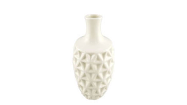 Vaso de cerâmica branca com desenhos em textura de 15,5 cm