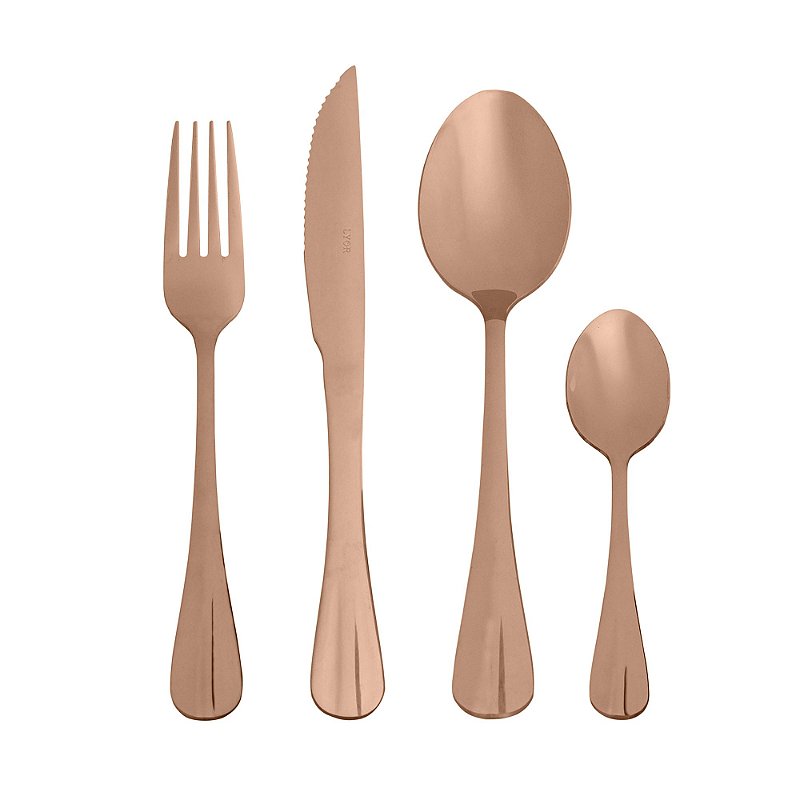 Faqueiro Inox Rose Gold Positano  da Lyor com 24 peças