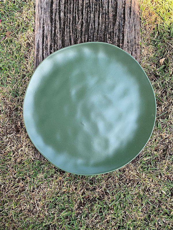 Prato raso cerâmica linha Organic verde folha