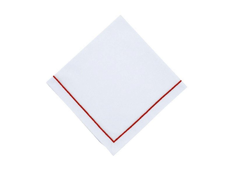 Guardanapo brim leve branco com detalhe vermelho